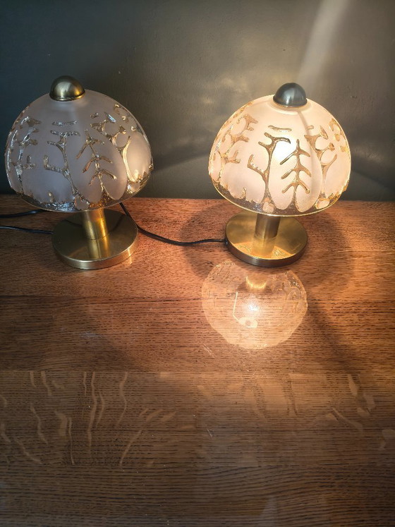 Image 1 of Vintage Pair Of PEILL & PUTZLER Table Lamps in Glass and Brass, Germany, 1970s