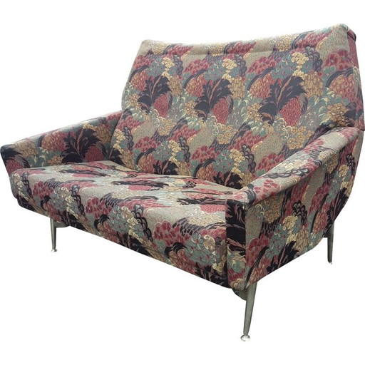 Divano francese vintage di Besnard in tessuto floreale multicolore, 1950