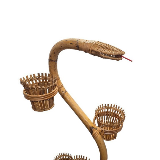 Image 1 of Etagere con pianta in rattan vintage