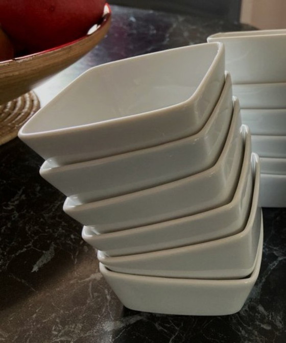 Image 1 of Juego de 18 cuencos/postres de cerámica cuadrados blancos