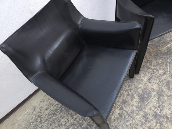 Image 1 of Cassina Cab 413 Set Designer Fauteuil Lederen Stoel Zwart