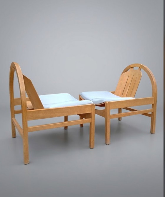 Pair of Baumann Argos lounge Armchairs, Wood, Textile, Brown, Vintage (photo 7 of 9)