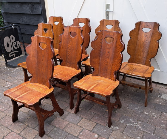 Image 1 of 8 x Brutalistische Eichenstühle.