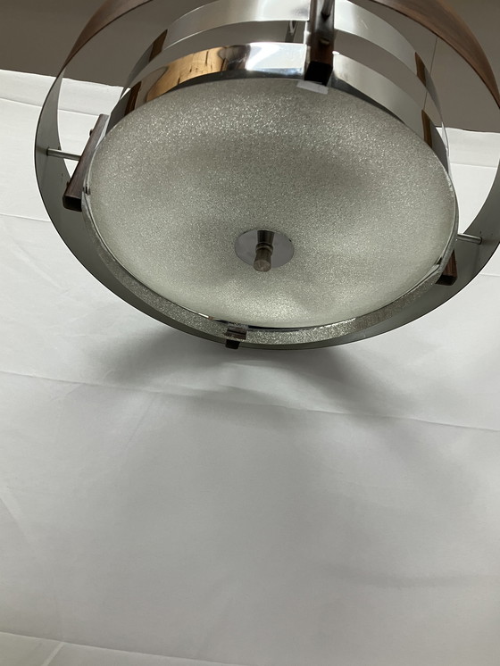 Image 1 of Vintage teak look Scandinavisch space age design hanglamp