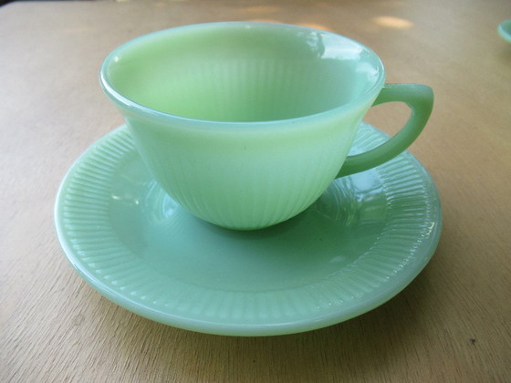 Image 1 of SERVICE A CAFE en JADEITE FIRE KING de la Verrerie ANCHOR HOCKING - made in USA années 1940 - 50's
