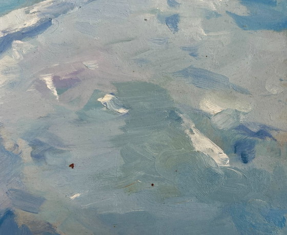 Image 1 of Original Oil Painting Winter Village Landscape Along the snowy paths