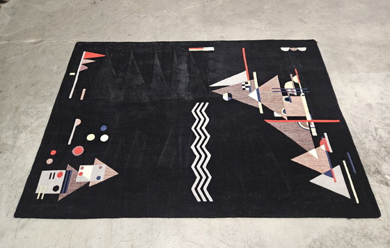 Image 1 of Tapis moderne en laine noire, noué à la main, motif abstrait géométrique, 246 x 340 cm