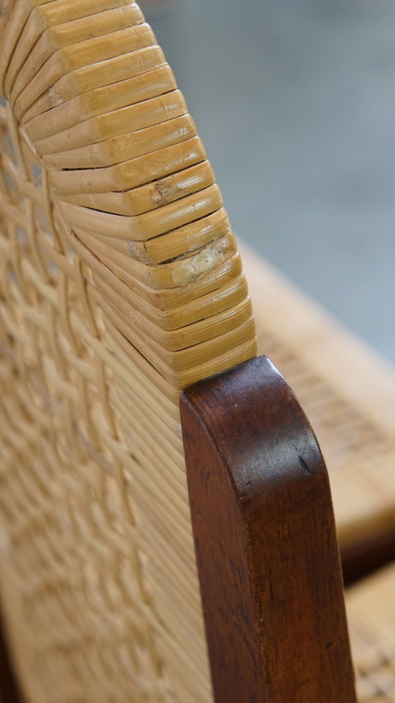 Image 1 of 2 Holzstühle im Art Deco Design mit Sitz und Rückenlehne aus Korbgeflecht