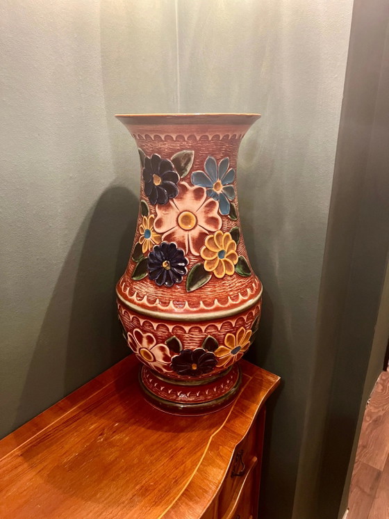 Huge 70s BAY Floor Vase / Umbrella Stand with Beautiful Floral Decor. Model Number 98 - 50. – Ceramic (photo 6 of 6)