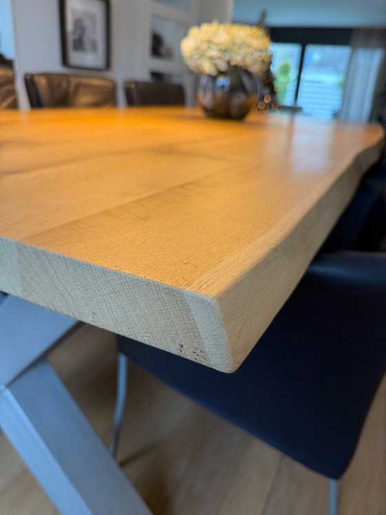 Image 1 of Tree trunk dining table 240 cm + 6 leather dining chairs