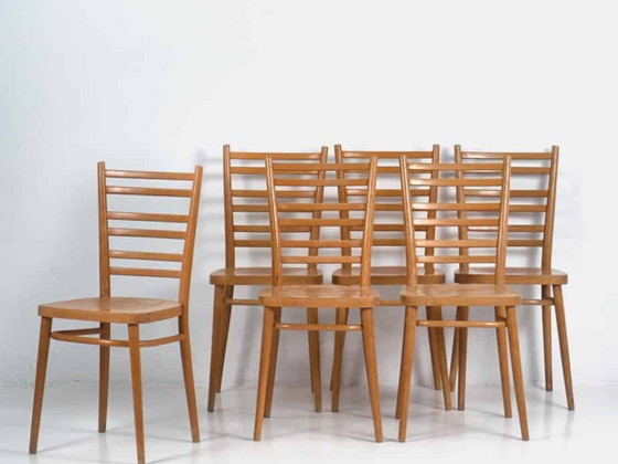 Vintage style dining chairs (c.1950). Set of 6 pieces #2 – Wood, Metal (photo 2 of 15)