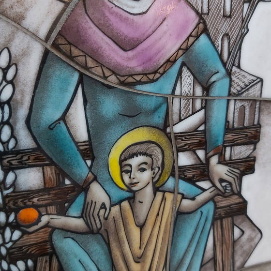 Hand-painted opaline glass Holy Mary with Jesus, Art, Wood, Blue (photo 3 of 6)