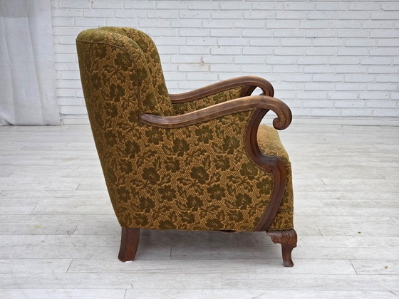 Image 1 of Poltrona danese degli anni '50, mobili in lana, legno di quercia intagliato a mano.