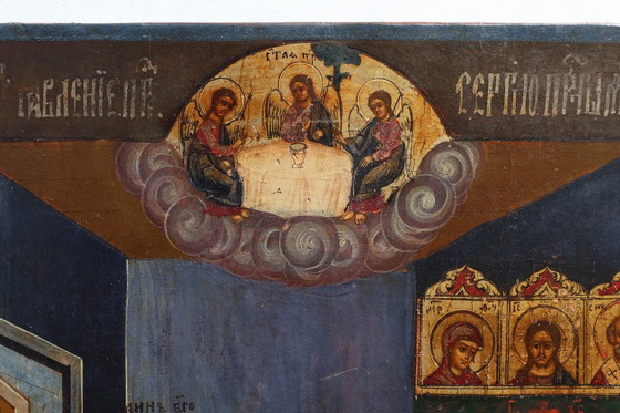 Image 1 of Icono religioso tradicional de roble del siglo XIX Un santo cura a un enfermo, 1800