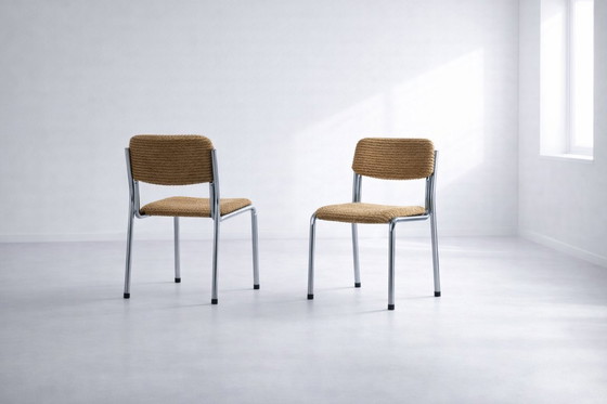 Image 1 of 4x Retro-Stühle / aus Metallrohr und Cord