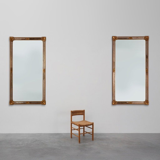 Pair of 2 Large 20th century rectangle gilded Deknudt mirrors in Baroque style, Belgium