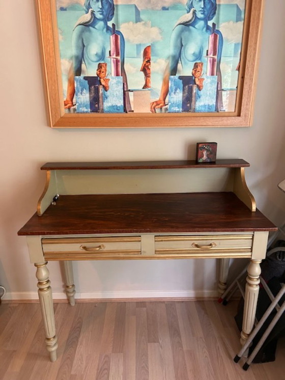 Image 1 of Classic hand painted writing table with drawer - with wooden top & raised tray - unique piece
