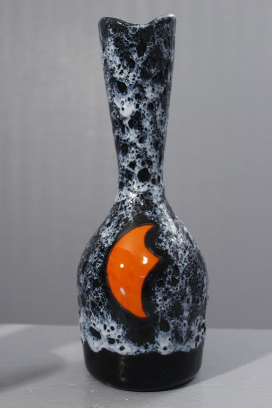 Image 1 of Luc Vallauris Saftservice Karaffe + 5 Becher Emaille Lava Frankreich 1950s