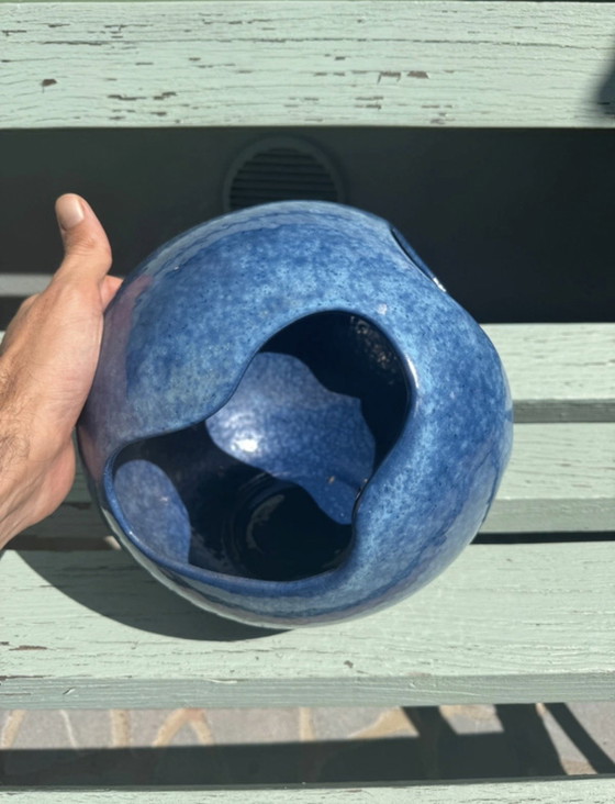 Vintage Blue Ceramic Sculpture Vase, 70s (photo 6 of 9)