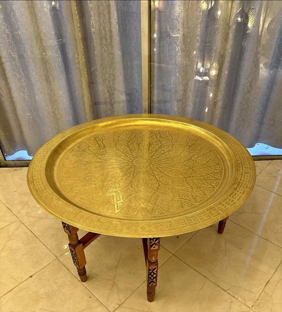 Image 1 of Traditional Moroccan handcrafted gilded table in wood and brass