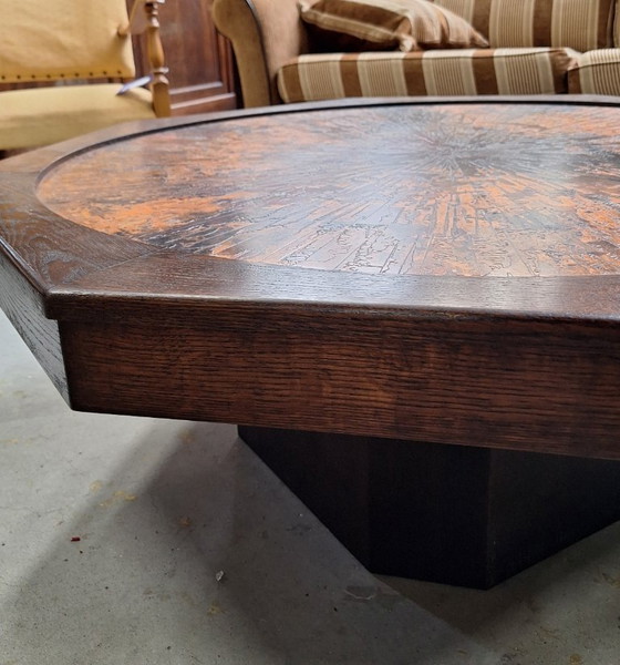 Image 1 of Brutalist design coffee table by Vierhaus with copper work by Wilfried Redeker