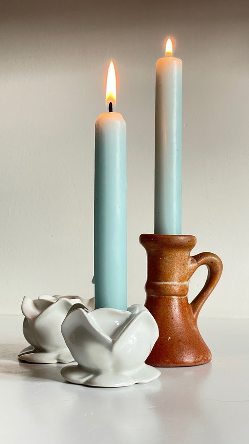 Set of 3 VINTAGE Porcelain and Stoneware CANDLES
