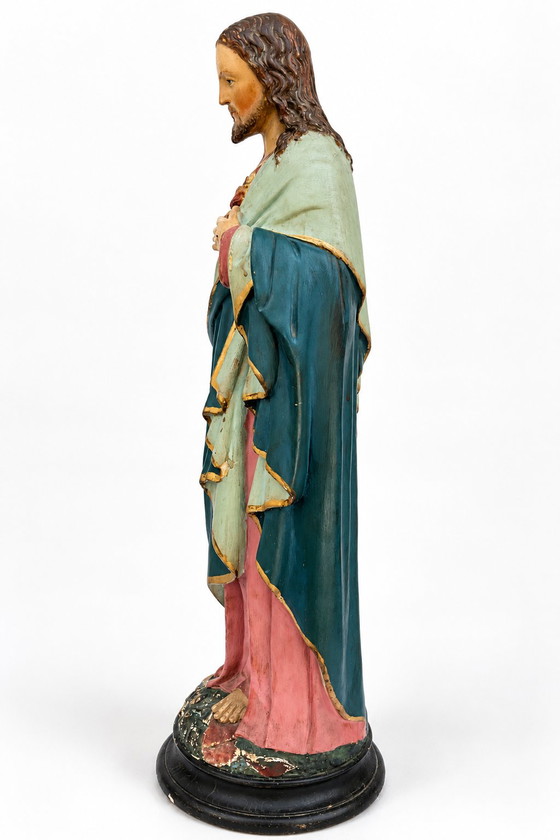 Große antike französische Herz-Jesu-Statue von Puccini, 62 cm, um 1900 – Bildhauerei, Other (photo 7 of 10)