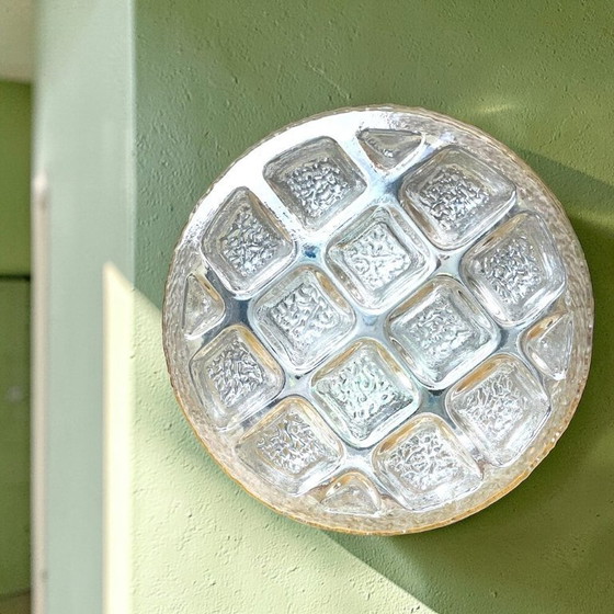 Image 1 of Portuguese round frosted glass flush mount ceiling or wall light
