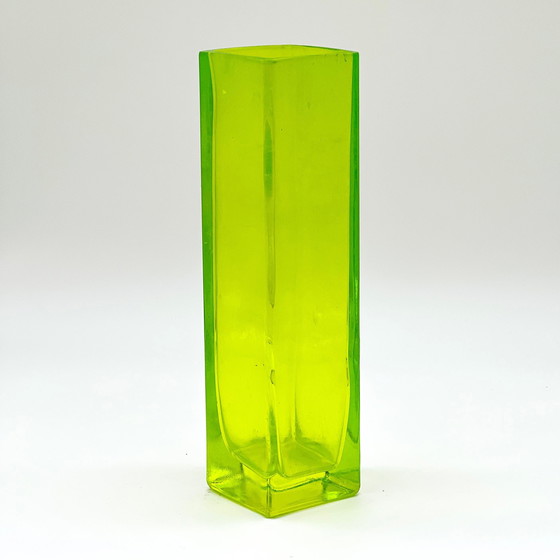 Image 1 of Vierkante groene Murano glazen vaas, 1960