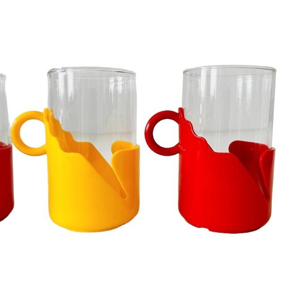 Image 1 of Set of vintage tea glasses Plastic Holder with tray 1980's