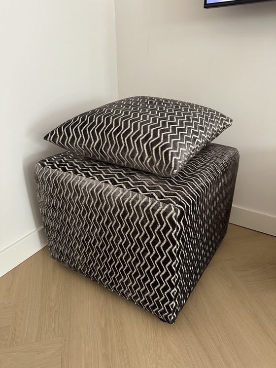 Image 1 of Pouf with luxury velour print fabric + matching cushion