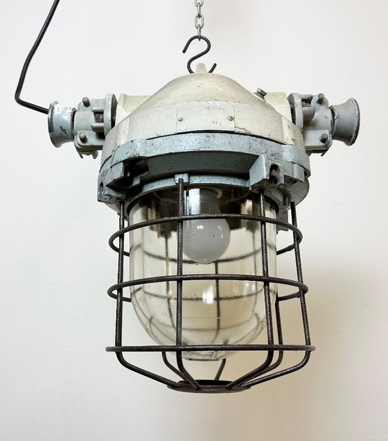Image 1 of Industrial Bunker Ceiling Light with Iron Cage from Elektrosvit, 1970s