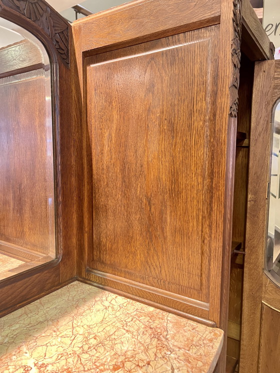 Image 1 of Art Nouveau buffet with marble top, faceted mirror and 2 display cabinets made in Germany around 1910.