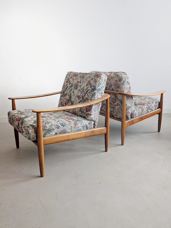 Image 1 of Ensemble de 2 chaises longues à imprimé floral par Carl Straub pour Goldfeder 1960s