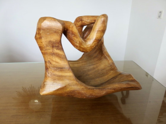 Cesta grande o centro de mesa tallado en una sola pieza de madera de olivo, circa 1970, Italia (photo 14 of 14)
