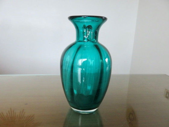Image 1 of Murano-Glasvase mit Henkeln, türkisfarben, 1970