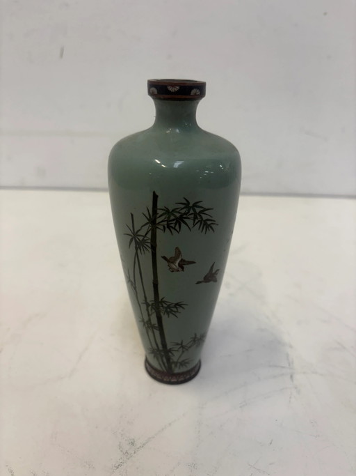Jarrón Cloisonné Japonés – Período Meiji – Motivo de Pájaro – 19 cm – vazen (photo 2 of 9)