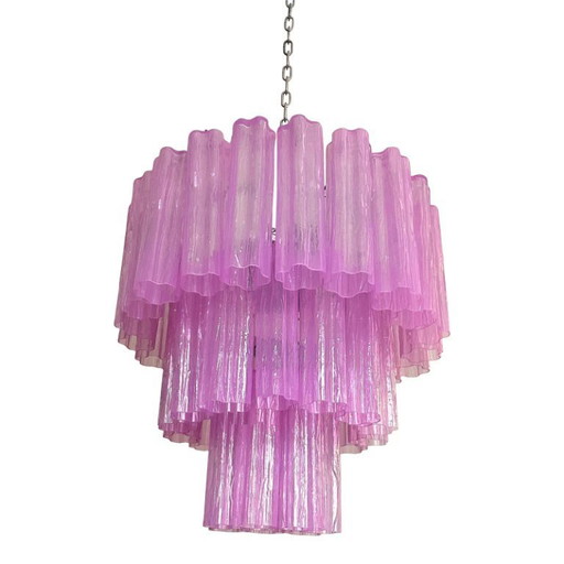 Lampadario moderno in vetro di Murano color fucsia Tronchi.