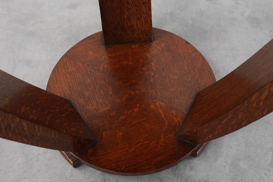 Image 1 of Art Deco side table in wood and chess style veneered top, France ca. 1940