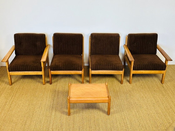 Image 1 of Ensemble de Salon modulable Vintage en Chêne et Velours Côtelé, 1960s, Set de 5