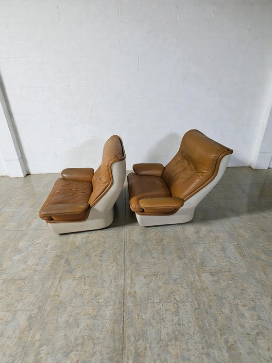 Image 1 of Set di 2 poltrone di design in pelle, poltrona lounge Airborne Orchid, anni '60