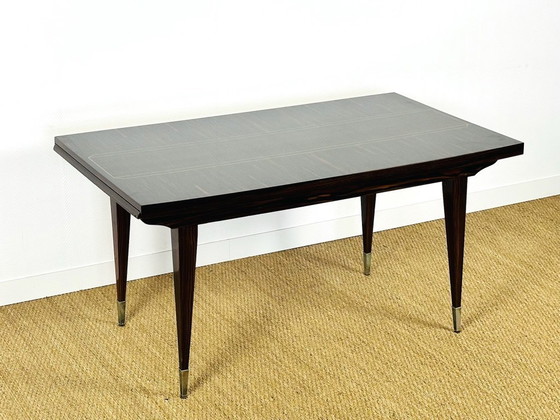 Image 1 of Table de salle à manger art déco en ébène de macassar avec rallonges, 1940