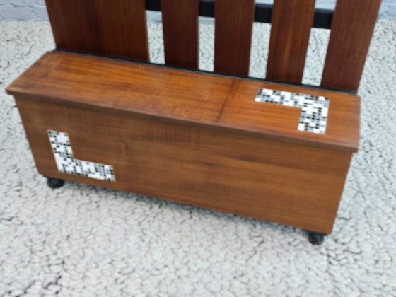 Mid-Century Design Teak Hallway Coat Rack With Mirror And Storage Bench With Ceramic Mosaic Inlay, 1960s (photo 5 of 8)