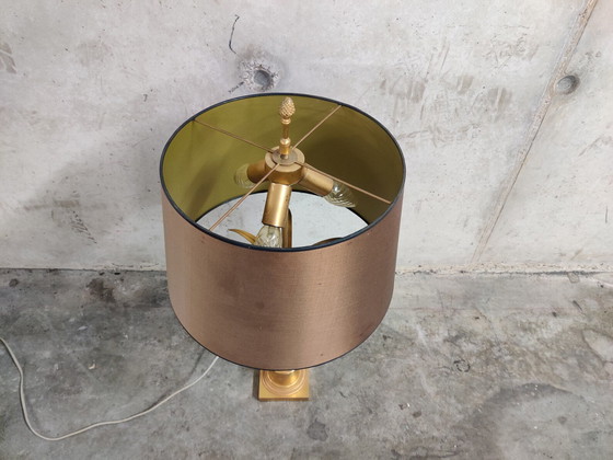 Image 1 of Messing en opaline ananasblad tafellamp 1960