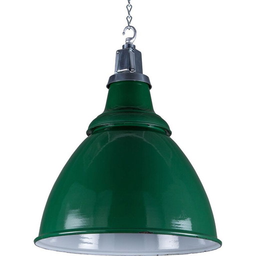 Grüne Hängelampe mit Glas-Emaille-Schirm, UK 1950