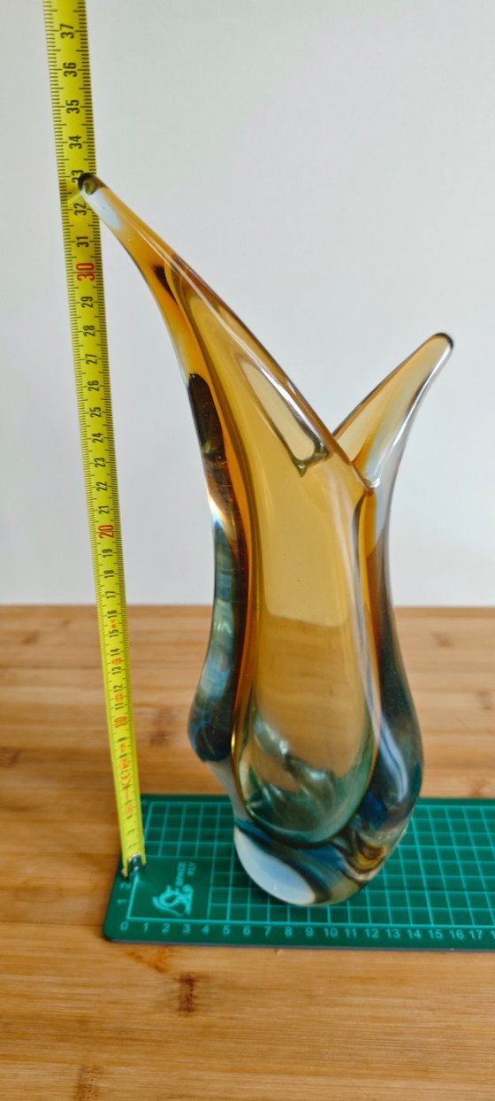Image 1 of Vintage mouth-blown glass sculptural vase — amber/topaz to smoky blue — Murano style