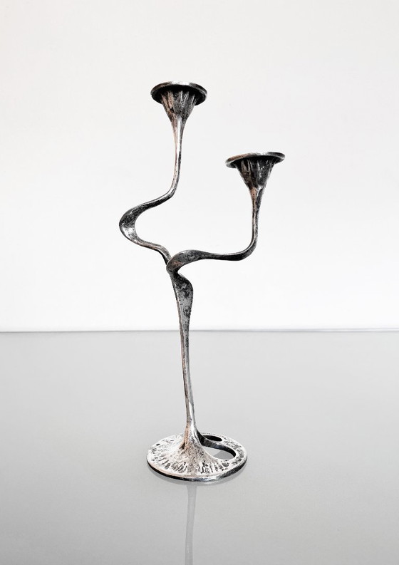 Image 1 of Raro candeliere dal design brutalista placcato in argento di Kurt Jesch.