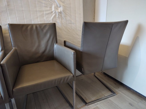4 x Grey Bert Plantagie Tidy Chairs – eetkamerstoelen, Leather, rvs