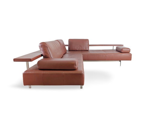 Divano angolare originale Rolf Benz Dono 6100, in pelle di design, marrone