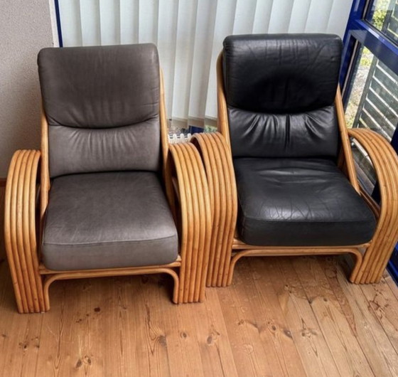 Image 1 of Bamboe rattan rotan set, fauteuils, tafel, Paul Frankl stijl